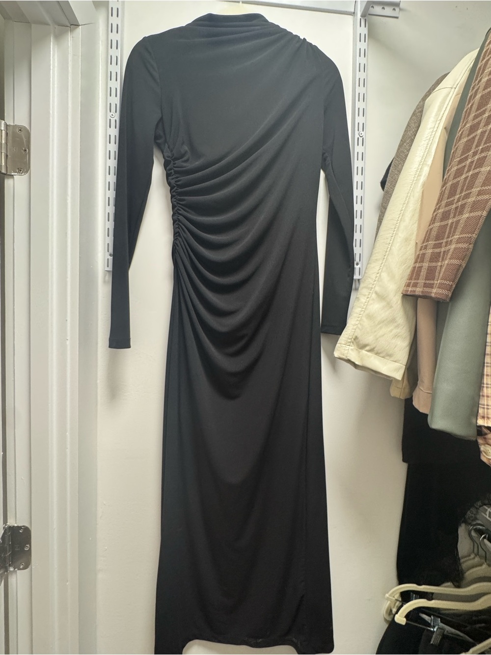 Zara Black Long-Sleeve Ruched Back Maxi Dress